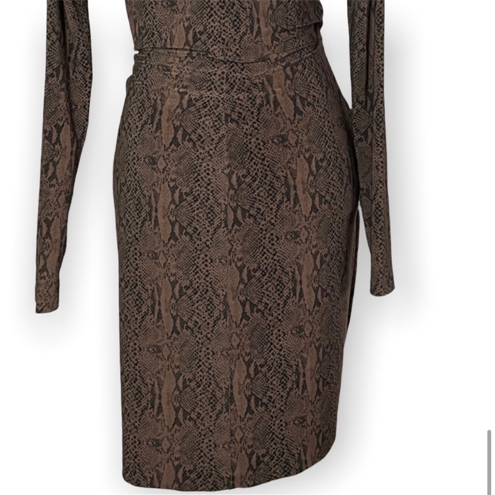 Norma Kamali women’s snake reptile print wrap long sleeve bodycon slinky neutral - Picture 10 of 13